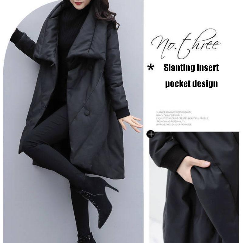 Women's Winter Parka Jacket Loose Plus Size Mid-length  Padded Jacket Women's Black Cloak Coat  Thick Parka Coat