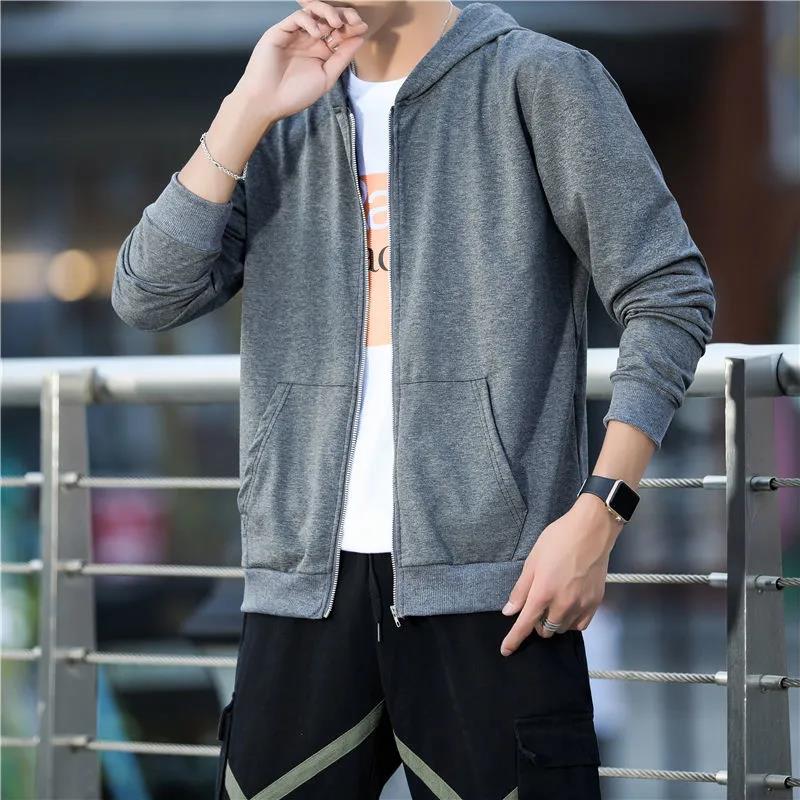 Hooded Sweater Men's Autumn Long Sleeve Loose Autumn Winter Zipper Solid Color Jacket