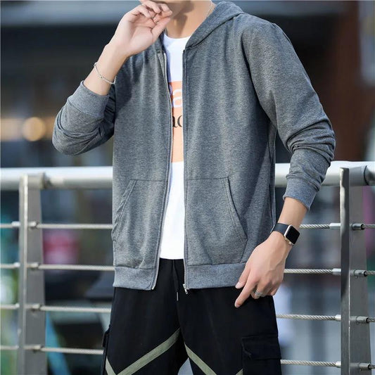 Hooded Sweater Men's Autumn Long Sleeve Loose Autumn Winter Zipper Solid Color Jacket