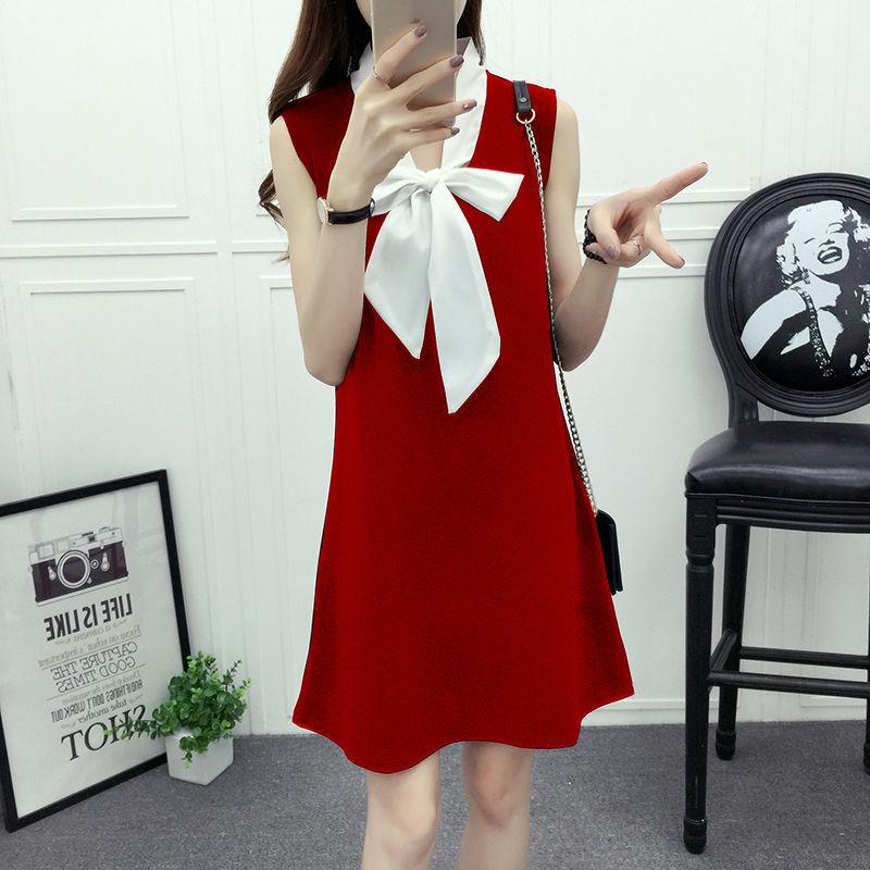 Chiffon Big Bow Vest Large Size M-XXXXL Women's Summer Dress Sleeveless Round Neck Knee-length Daily Wear Office Dating Party Workplace