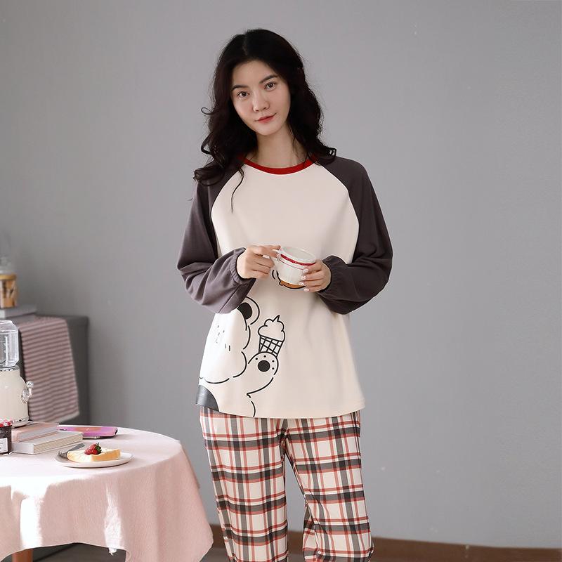 Women Pajamas Set Long Sleeve Pyjamas Suit Spring Autumn Sleepwear Winter Home Wear Loose Casual Pullover Round Neck Cute Nightwear Tops Pants