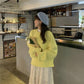 Pofulove Candy Color Sweater Autumn Winter Korean Loose Lazy Curled Long-sleeved Round Neck Sweater