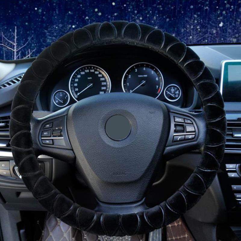 Plush Steering Wheel Cover Super Soft and Warm In Winter Elastic Embossed Handle Cover
