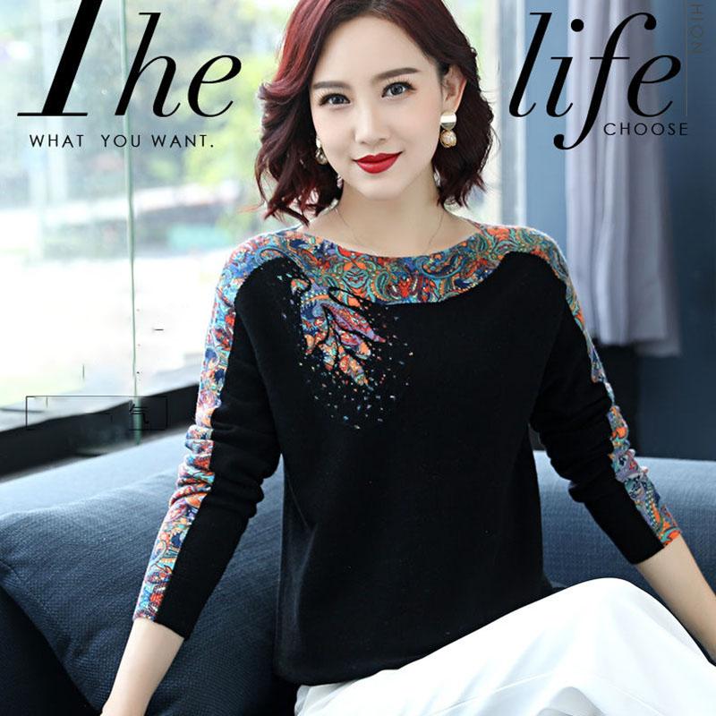 Ethnic Style  Printed Woollen Sweater  Short Cashmere Sweater Women O-Neck Loose Plus Size Knit Pullover Sweater Jumper