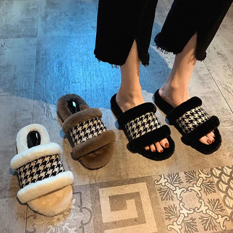 Ladies Autumn/winter Fashion Cotton Slippers One-word Slippers Indoor and Outdoor Casual Flat Shoes Soft Shoes