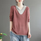Literary Retro Fake Two-piece T-shirt Women's Loose and Thin Hooded Top Knitted Sweater Spring