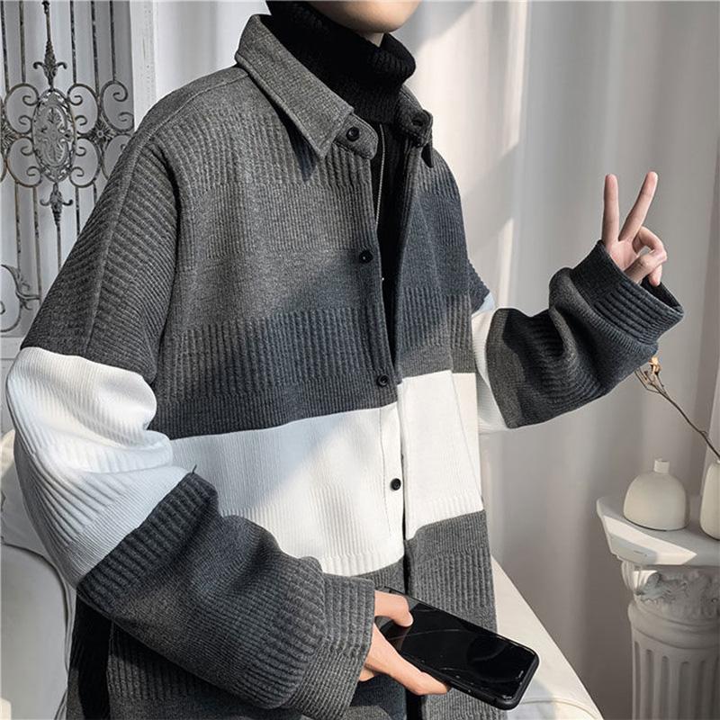Men's Black and White Knitted Jacket Men's Design Sense Niche Jacket Senior Spring and Autumn