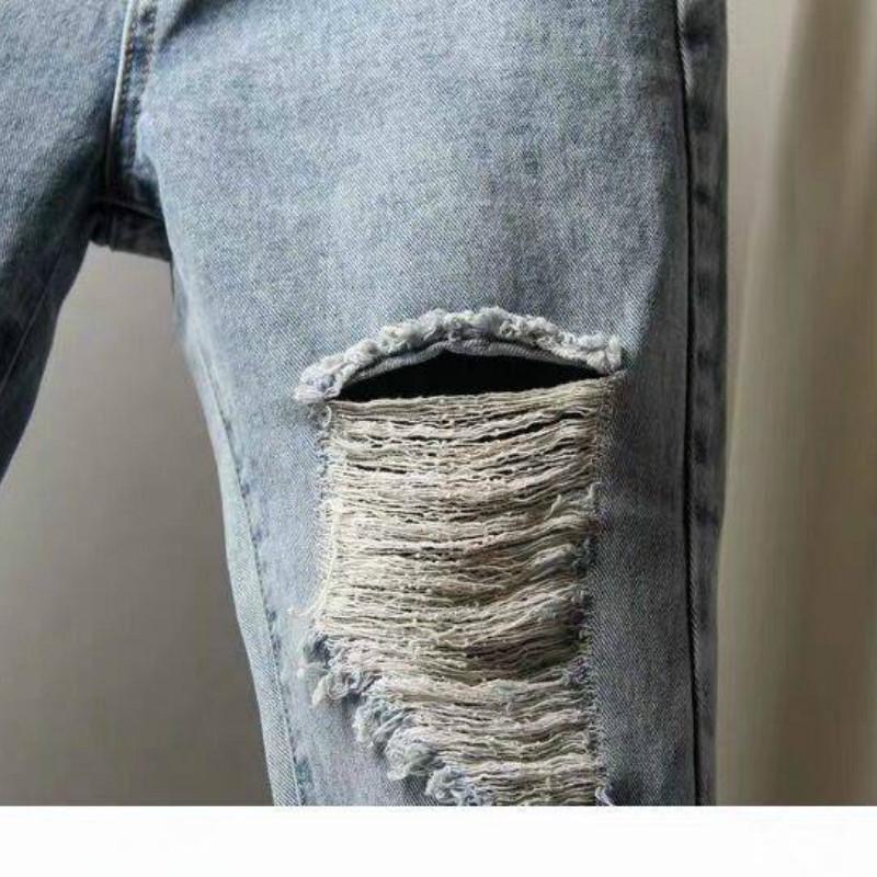 Plus size hole nine points jeans women loose thin straight harem pants fat sister beggar pants