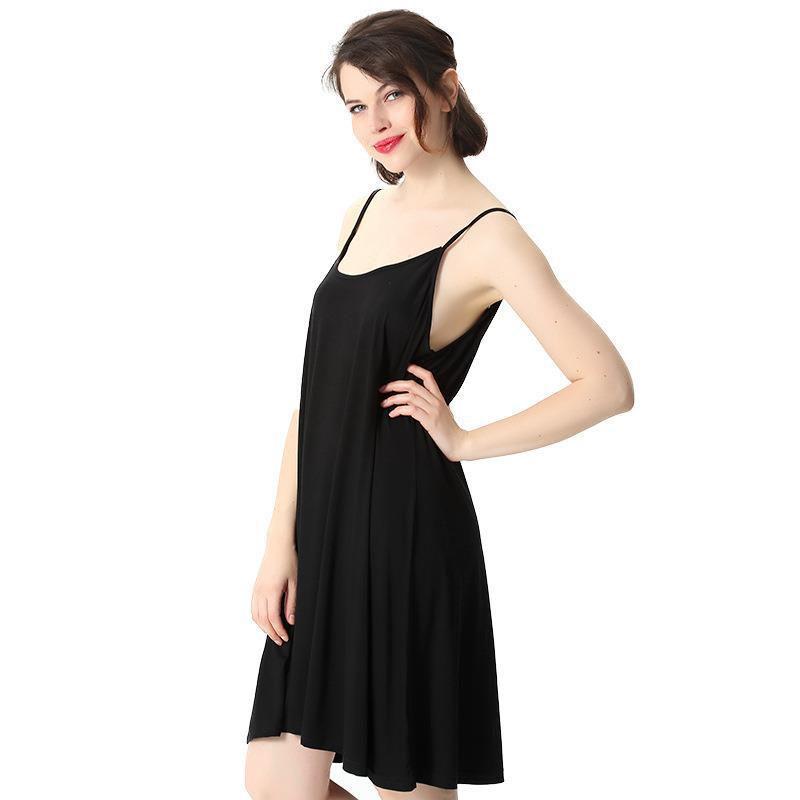 Women's Summer Simple Plus Size Medium Length Loose Sling Vest Solid Color Sleeveless Dress