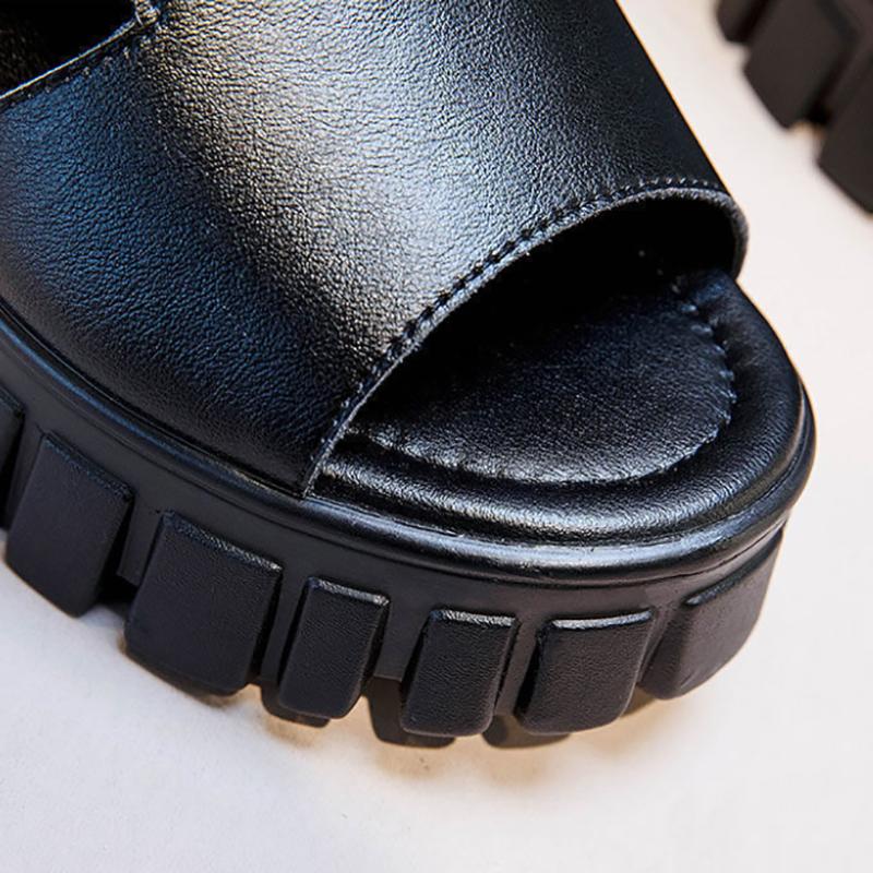 Women's Platform Sandals Hollow Breathable Boots Summer Wedge Heel Mesh Fish Mouth Shoes