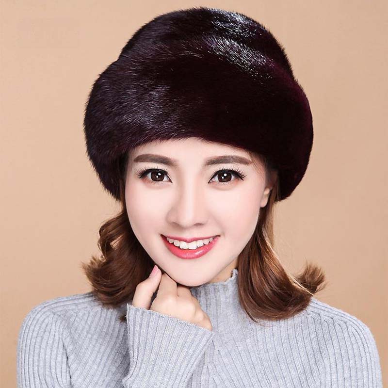 Imitation Mink Fur Mink Fur Hat Female Winter Whole Mink Top Hat Warm and Elegant Middle-aged and Elderly Fur Hat