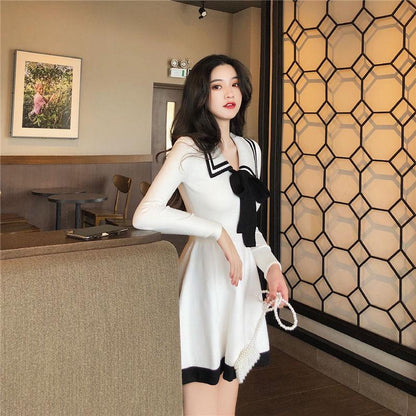 Fashion slim skirt dress female long-sleeved spring and autumn dress female lace sailor suit
