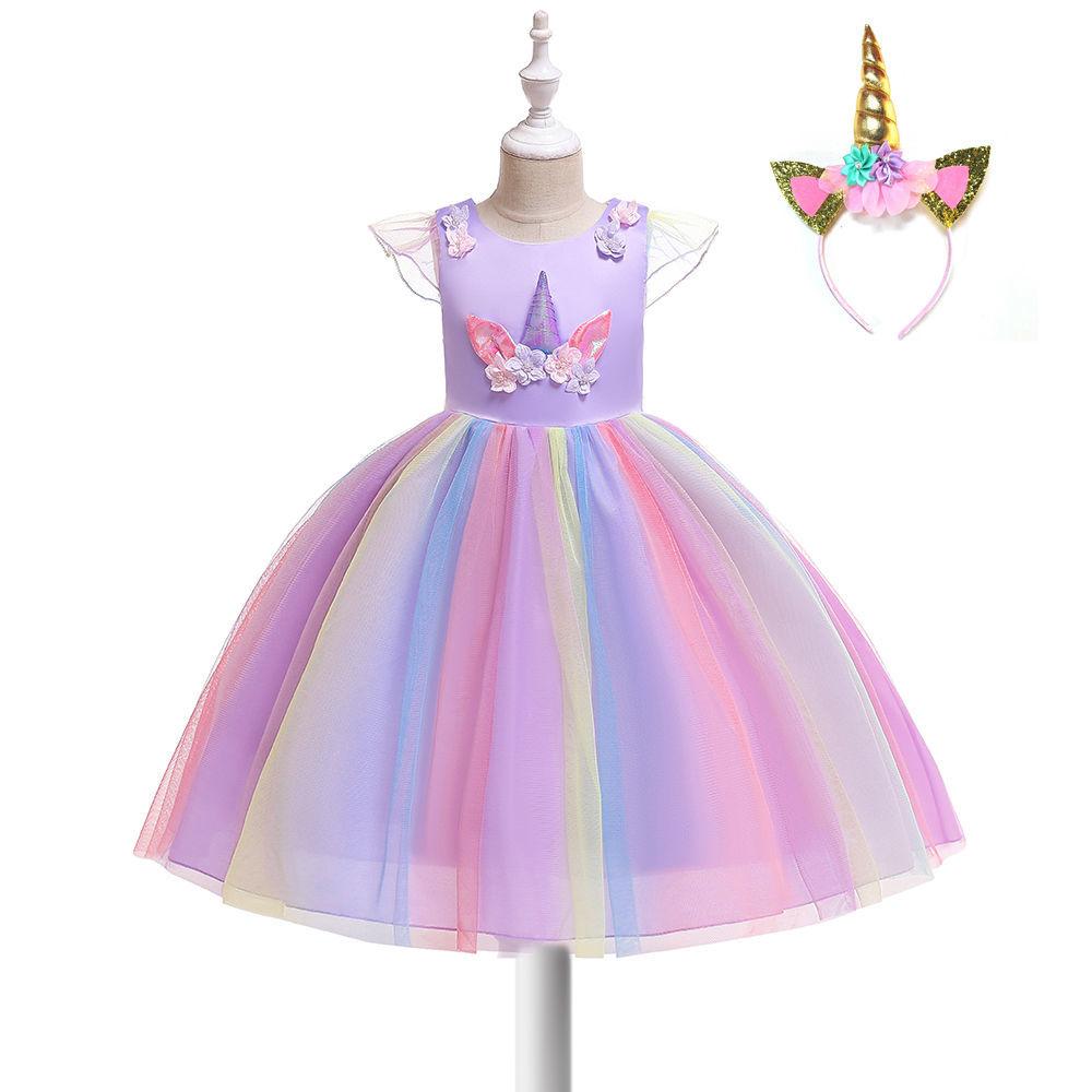 Kids Unicorn Dress for Girls Flower Appliques Ball Gown Little Girl Princess Dresses Elegant Party Costumes Children Clothing
