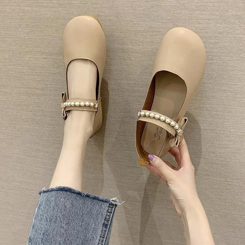 Women's Spring and Summer Gentle Fairy Style Flat Shoes Lazy Beanie Shoes Small Leather Shoes Lady Elegant Shoes