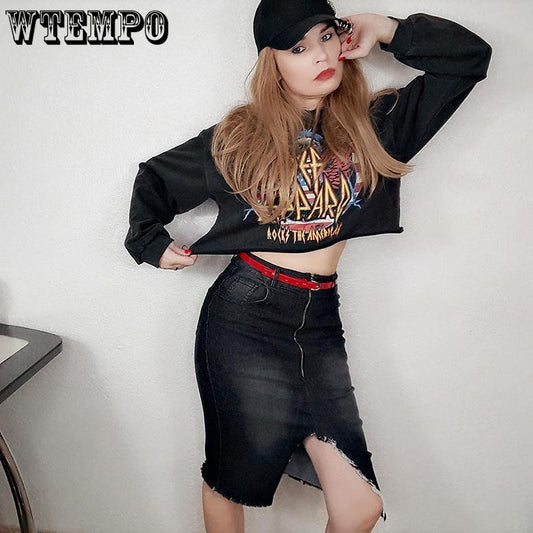 Denim Skirt Autumn Solid Color Zipper Mid Waist Cowboy Skirt Package Hip Knee Length A-line Slim Skirts