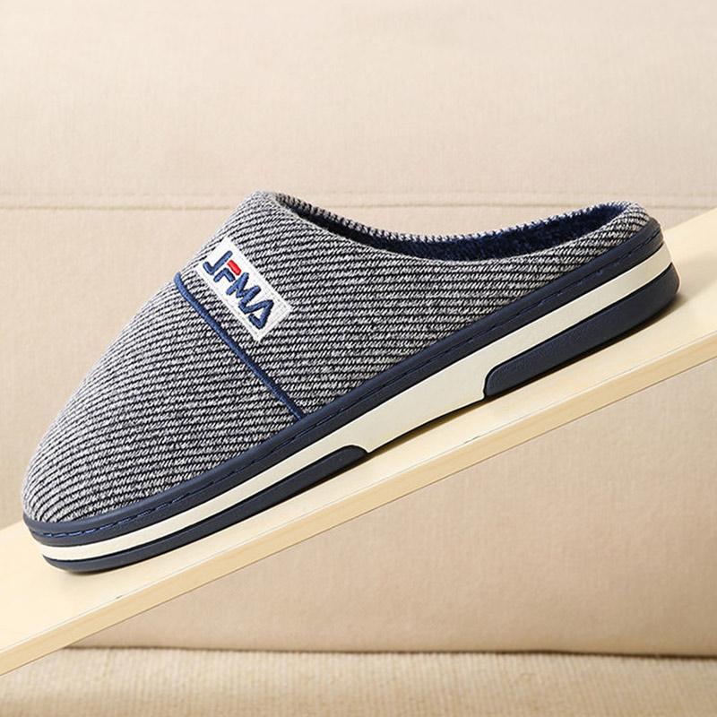 Household Cotton Slippers Men's Home Autumn and Winter Thick Bottom Non-slip Indoor Warm Plush Shoes