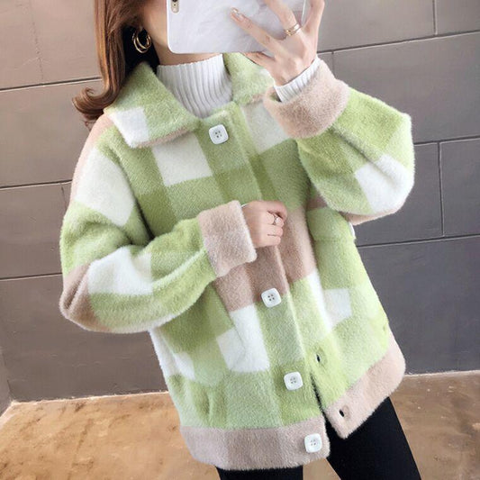 Autumn and Winter Loose Non-shedding Coat Lapel Long-sleeved Sweater Thickened Small Fragrance Knitted Cardigan