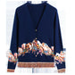 Autumn/Winter Women's Knitted Sweater V-neck Printed Jacket Short XL Cardigan Wool Sweater Jacket