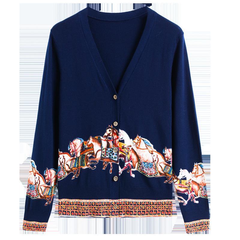 Autumn/Winter Women's Knitted Sweater V-neck Printed Jacket Short XL Cardigan Wool Sweater Jacket