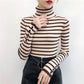 High Neck Women's Sweater Autumn Winter Striped Slim Fit Tight Sexy Long-sleeved Knitted Sweater