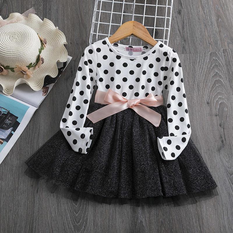 Elegant Kids Flower Girls Dresses Children Kids Floral Long Sleeve Clothing Girls Princess Tulle Dress