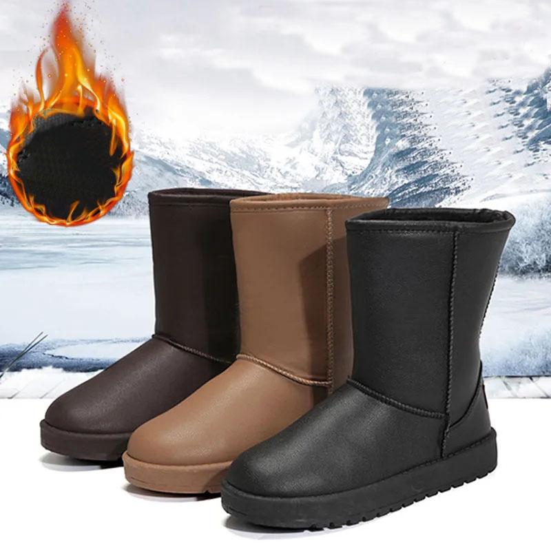 Snow Boots Women's Leather Mid-tube Korean Version Plus Velvet Non-slip Waterproof Women's Boots Cotton Shoes Winter Shoes
