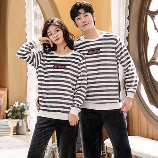 HELLO Duck Couple Pajamas Set Ladies Home Clothes Men Winter Cashmere Warm Homewear Tops and Pants