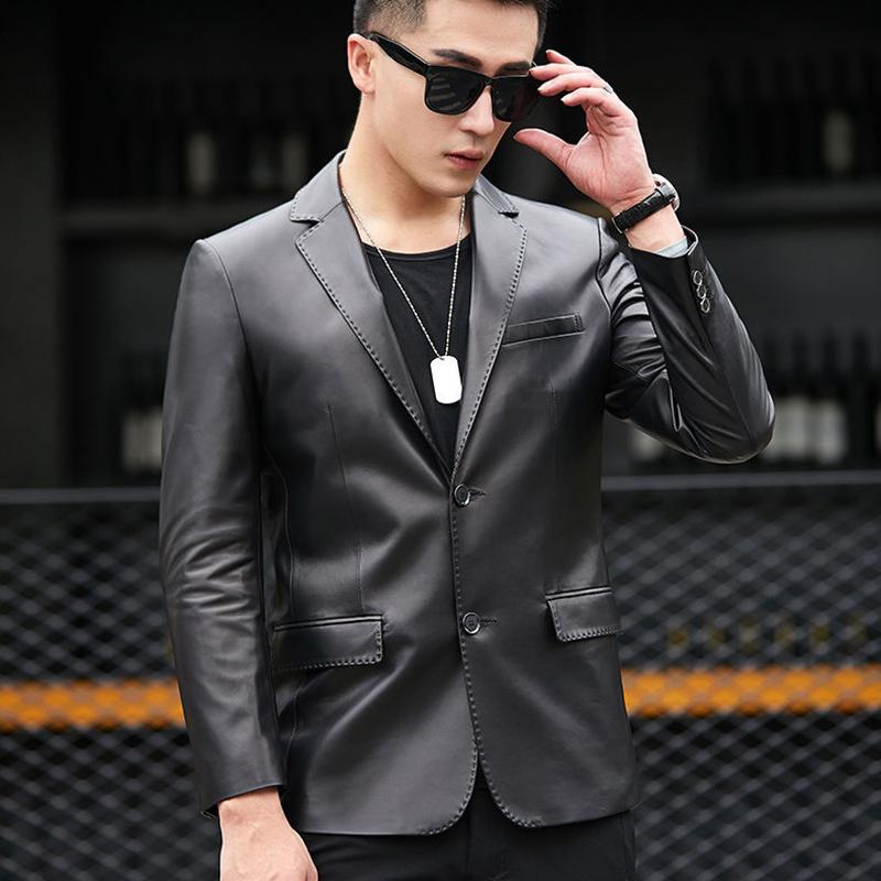 Fashion Urban Men's Jacket Autumn and Winter Fashion Trend Slim Thickening Plus Velvet Warm Sheepskin Jacket