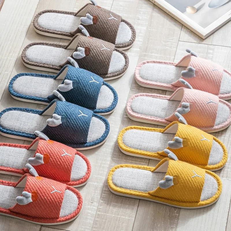Japanese Style Slippers Female Four Seasons Household Indoor Non-slip Linen Slippers Comfortable Home Cotton Linen Breathable Leisure Summer