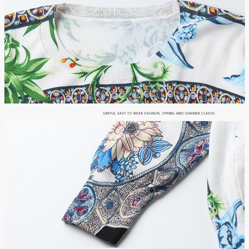 Autumn Winter Ethnic Style Digital Printing Sweater Thin High Quality Jumper Tops Women Pullover Knit Bottoming Sweater