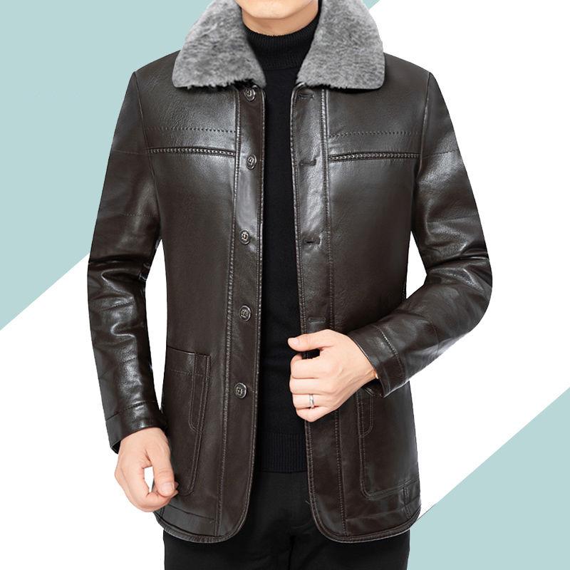 Men's Fur and Velvet Thick Coat Middle-aged Men's Winter Dad Outfit