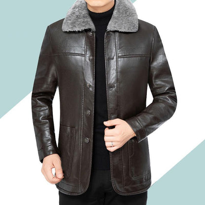 Men's Fur and Velvet Thick Coat Middle-aged Men's Winter Dad Outfit