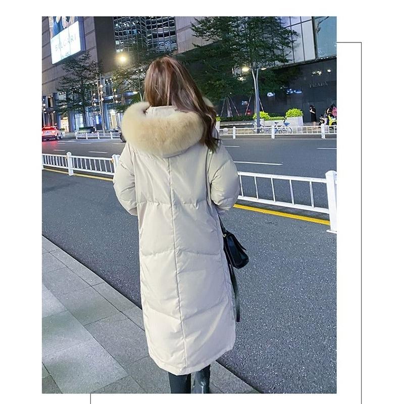 White Duck Down Jacket Women's Mid-length Fox Fur Large Fur Collar Loose Over The Knee Plus Down Thickened Women's Winter