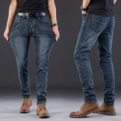 Winter Men's Elastic Jeans Thick Straight Loose Large Size Thickened Elastic Men's Trousers