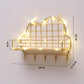 5 Shape Storage Rack Home Punch-free Storage Rack Metal Solid Wood Waterproof Display Stand with Light Strip