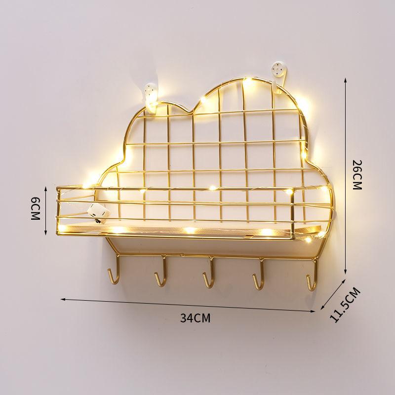 5 Shape Storage Rack Home Punch-free Storage Rack Metal Solid Wood Waterproof Display Stand with Light Strip