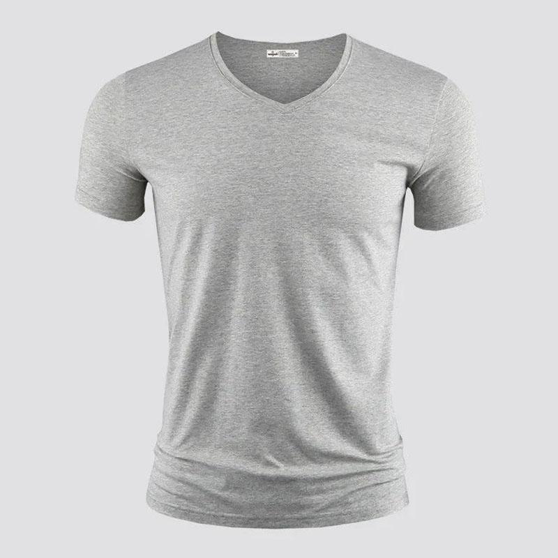 3pcs Modal T-shirt Slim Shirt Solid Color Casual Thin Tees V-Neck Short Sleeve Ice Silk Cool Pullover Men Clothing Summer