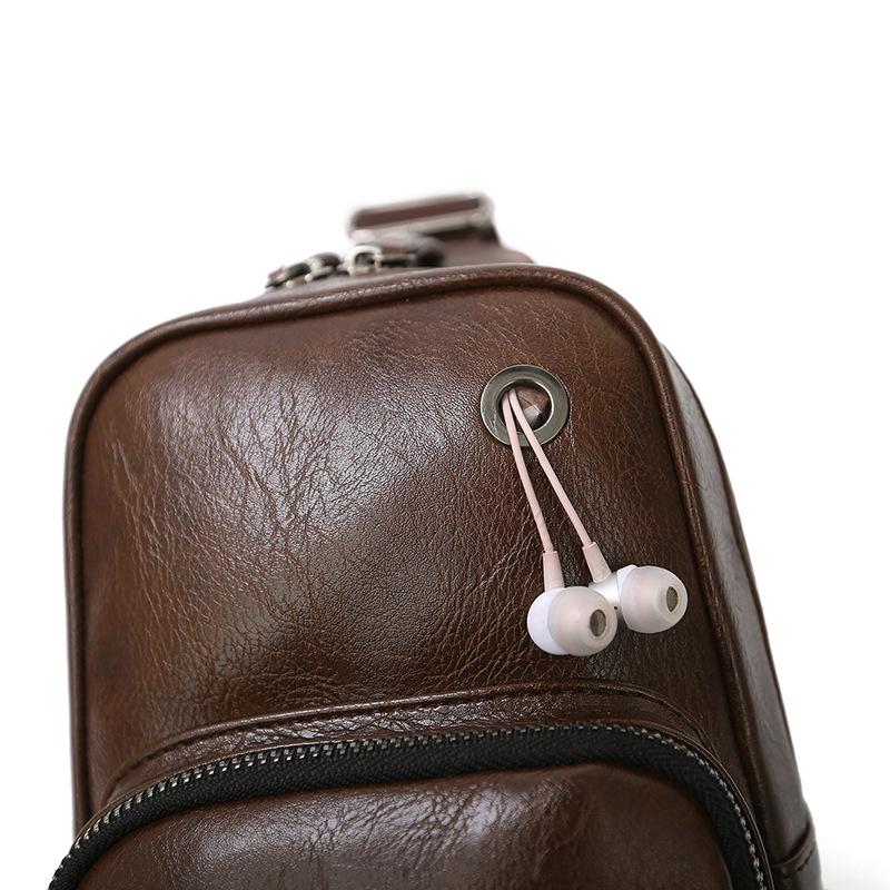 Chest Bag Men Coffee Large Capacity with Headphone Hole Shoulder Bag Outdoor Sports Pockets