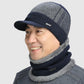 Men's Wool Hat and Bib Set Winter Ear Protection Thickened Plus Fleece Knitted Hat with Eaves Warm Hat for Middle-aged and Elderly Men