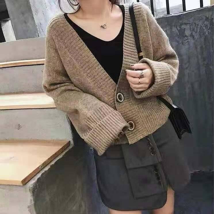 Pofulove Women's Autumn Winter Knit Cardigan Jacket Women Loose Student Thick Sweater Female Coat