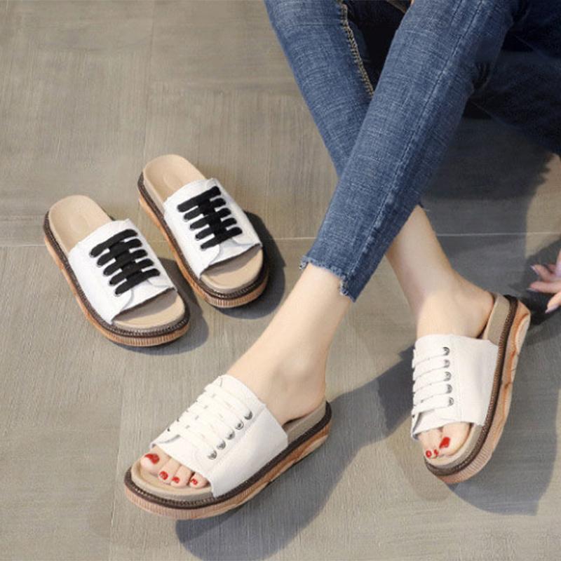 Sandals and Slippers Women Fashion Outer Wear Summer Muffin Thick Bottom Fashion All-match Student Tie