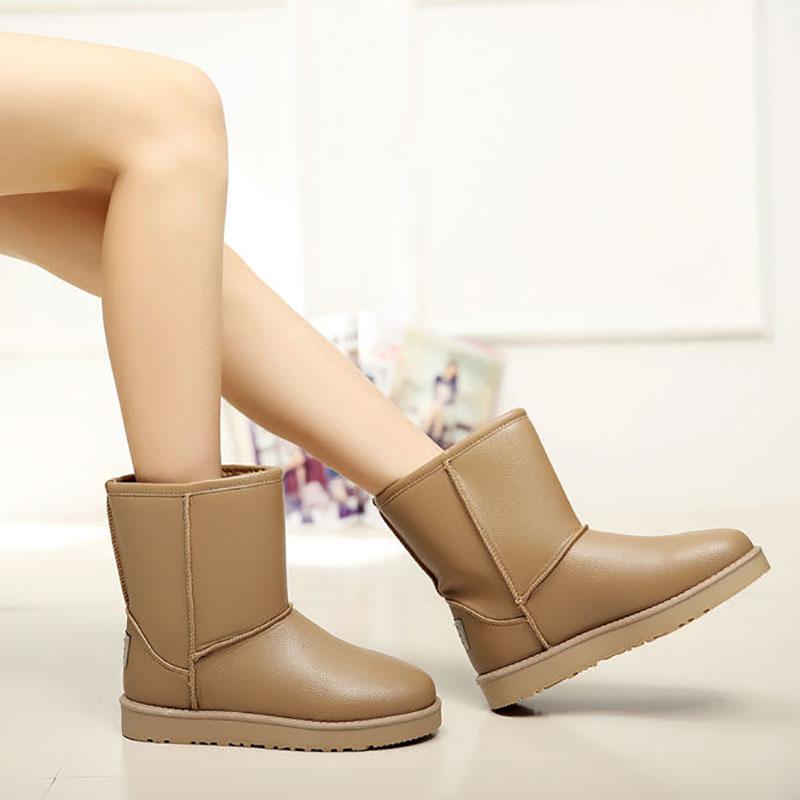 Snow Boots Women's Leather Mid-tube Korean Version Plus Velvet Non-slip Waterproof Women's Boots Cotton Shoes Winter Shoes