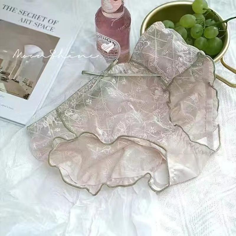 French Lace Panties Women's Mid-waist Sexy Transparent Ice Silk Cute Girl Briefs