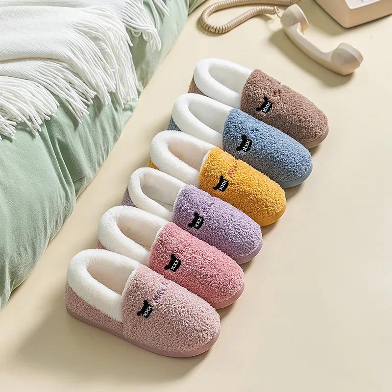 Cotton Slippers Men and Women Thick Bottom Bag with Winter Warm Shoes Home Couples Non-slip Slippers
