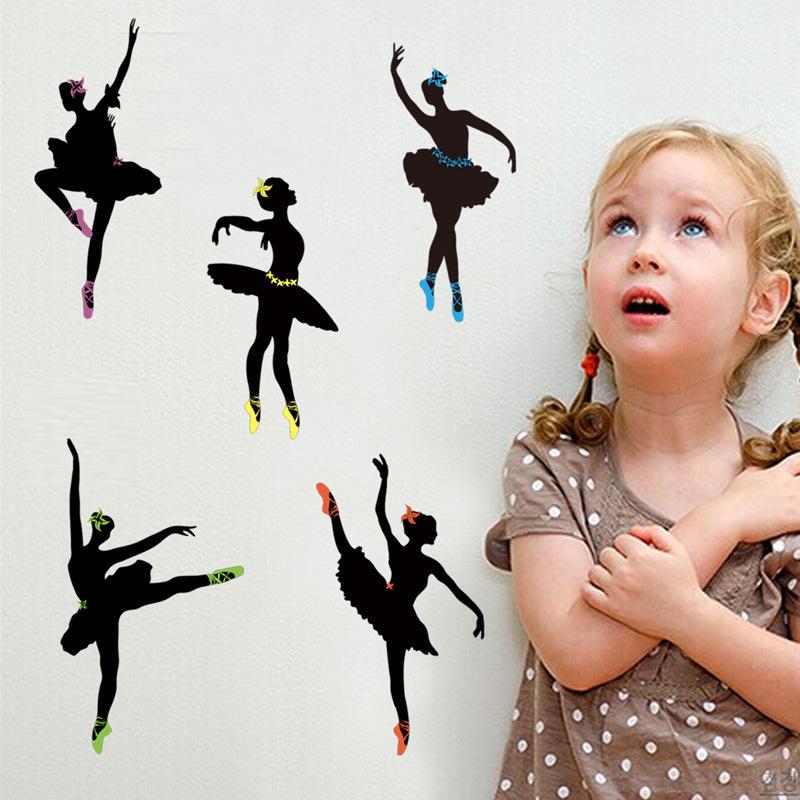 Cartoon ballet dancing girl teaching wall stickers dance music classroom layout decoration wallpaper