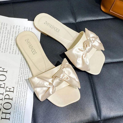Ladies Summer Bow Sandals and Slippers Fashionable All-match Flip Flops Beach Sandals