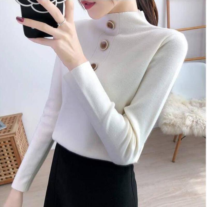 Women's  Button Turtleneck pullover  long sleeve slim bottoming Knit sweater jumpers top winter
