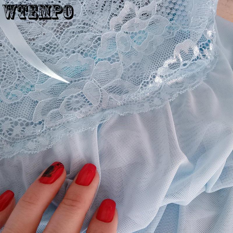 Nightdress Lace Mini Dress Lingerie Two Pieces Set Dress with Briefs Lace Perspective Sleepwear Spaghetti Strap Deep V Neck Homewear Mesh Lace Dress