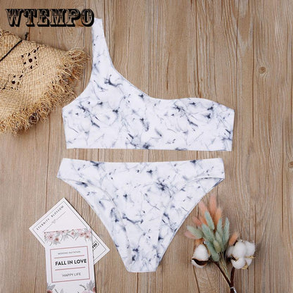 Wtempo Sexy One Shoulder Marble Print Bikini Aliexpress Explosive Ink Style Split Swimsuit