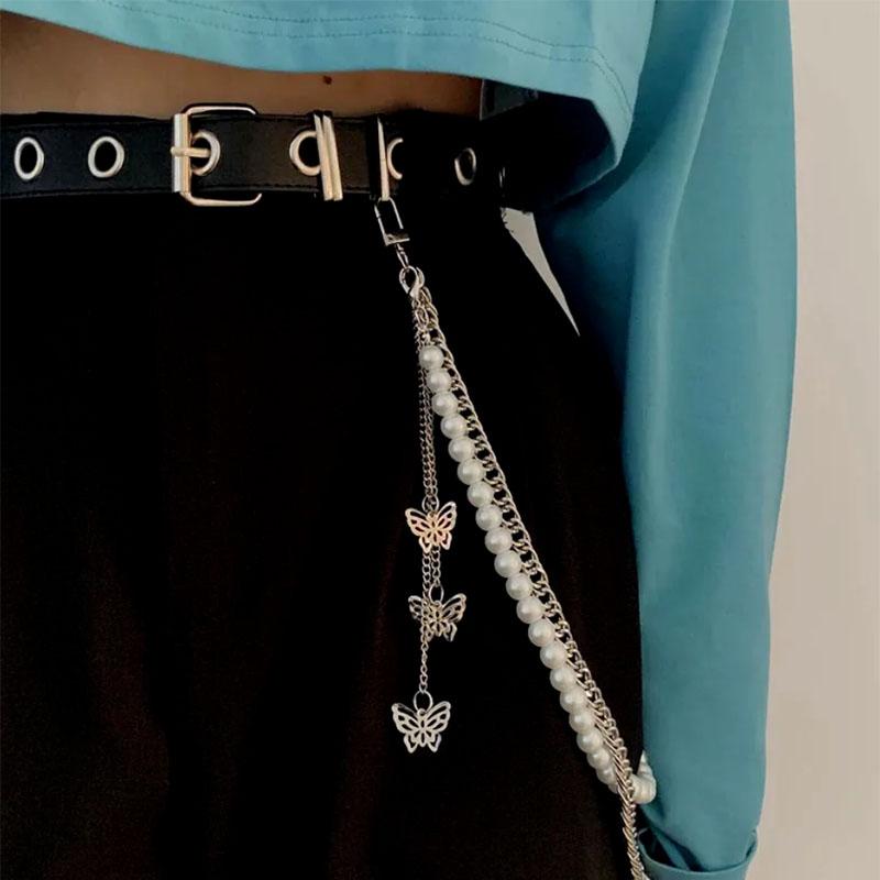 Punk Belt Men and Women Cool Belt Pants Chain Decoration All-match Simple Tide Black